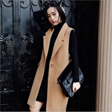 2015韩版秋冬新西装领廓形无袖背心马夹毛呢马甲中长款女呢子外套