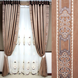 中式现代简约意大利纯色绣花半遮光绒布客厅卧室书房定制成品窗帘