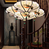中国风新中式圆形吊灯仿古餐厅茶楼包厢大气布艺吊灯现代卧室灯具