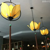 新中式餐厅莲花吊灯茶楼客厅过道酒店铁艺灯古典会所荷花布艺灯具