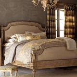美式乡村实木床法式橡木雕花软靠床别墅家具美式复古做旧双人床