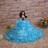 水晶芭比公主娃娃梦幻类女孩节日礼物婚礼装饰天蓝色拖尾婚纱包邮