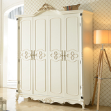 艾维尔家具 美式实木四门衣柜白色 简约雕花储物柜卧室整体大衣橱