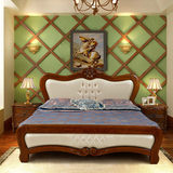 水曲柳实木床欧式床1.8双人真皮实木床现代简约奢华实木雕花床