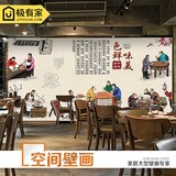 中式传统美食小吃饺子店墙纸手绘古代人物大型壁画酒店餐馆壁纸