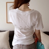 2016韩版夏装白色t恤女短袖纯色修身圆领纯棉体恤女半袖打底衫潮