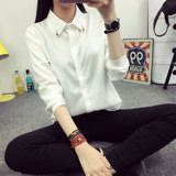 2016秋季新款韩版修身加绒白衬衫女长袖学院风学生衬衣大码打底衫