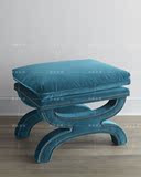 美式新古典灰色布艺创意换鞋凳欧式实木床尾凳软包梳妆凳老虎凳
