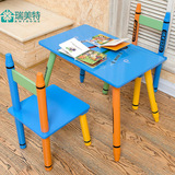 特价 外贸铅造笔形儿童桌椅 实木餐桌椅幼儿园吃饭绘画手工1桌2椅