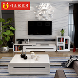 简约客厅成套家具组合可伸缩黑白烤漆电视机柜茶几电视柜组合套装