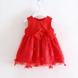 女宝宝满月百天周岁公主生日礼服裙子婴儿女童大红色连衣裙背心裙