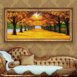 高档欧式美式客厅装饰画沙发背景墙单幅横版挂画有框画 黄金大道
