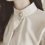2016春季新款 套头长袖雪纺衬衫立领上衣韩版宽松显瘦打底衫女
