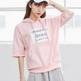 韩国学院软妹字母印花薄款休闲卫衣帽衫短袖t恤女夏学生运动上衣