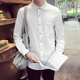 买一送一白衬衫男长袖韩版修身青少年学生纯色全棉青春男装衬衣