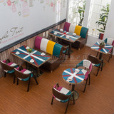复古loft咖啡厅西餐厅沙发卡座时尚拼色奶茶店甜品店主题餐厅桌椅