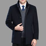 冬季男士獭兔毛领羊毛呢子大衣中长款加棉加厚外套中年商务男装