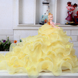 女孩生日礼物婚纱芭比娃娃公主大拖尾洋娃娃玩具创意结婚新娘摆件