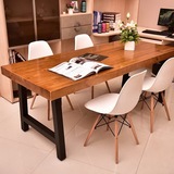 家用中式长方形餐桌实木铁艺复古餐桌椅组合美式现代简约创意饭桌
