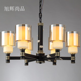 新中式铁艺陶瓷玻璃吊灯 现代简约黑色金边客厅创意云朵铜吊灯