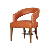 美式乡村皮艺餐椅实木高档软包餐椅 咖啡厅专用椅 休闲书桌椅围椅