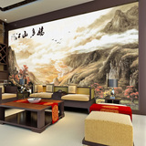 中式山水风光大型壁画 客厅电视背景墙贴纸办公室大堂装饰墙画布