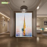 欧式风景纯手绘现代客厅酒店玄关走廊装饰刀画帆船油画创意抽象画