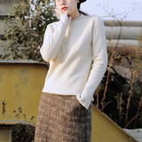 秋季新款韩国风优雅复古简洁半小高领宽松显瘦套头针织毛衣上衣女