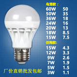 led灯泡 螺口E27 卡口B22 LED塑料球泡灯 超亮节能光源  3W-60W