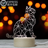 创意抬头小猫灯夜灯创意生日北欧实木发呆猫台灯圣诞情人节礼物