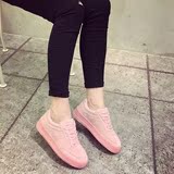 新款韩版厚底白色板鞋女真皮小白鞋系带松糕板鞋球鞋粉色运动鞋潮