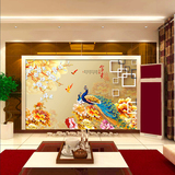大型壁画客厅背景墙壁纸中国风孔雀无纺布墙纸3d立体电视沙发卧室