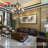 新中式实木沙发 茶楼简约布艺椅现代小户型客厅会所家具 仿古沙发