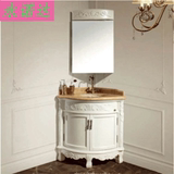 欧式浴室柜组合三角柜洗脸洗手盆落地橡木美式雕花大理石墙角镜柜