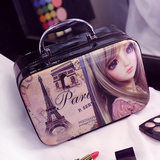 韩国大号化妆包女可爱卡通女孩漆皮手提防水专业化妆品收纳化妆箱