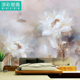 荷花莲花朵图案定制 背景墙纸壁纸 大型油画渲染壁布整幅无缝墙布