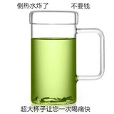创意大容量耐热玻璃水杯茶杯带把带盖透明杯子茶具 加厚懒人杯