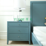 床头柜简约 蓝色烤漆现代卧室实木床头柜北欧床边储物柜客厅边柜