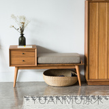 北欧实木换鞋凳 简约带抽屉卧室床尾凳 现代门厅柜个性创意凳新款