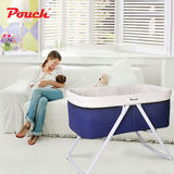pouch婴儿床多功能摇床可折叠便携旅行摇篮床实木宝宝床有蚊帐