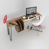 美式loft书桌个性创意北欧工作桌电脑桌书架铁艺实木复古办公桌子