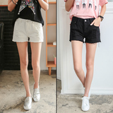 韩国夏季新款大码宽松直筒裤毛边白色破洞牛仔短裤女式休闲热裤子