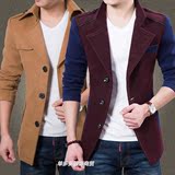 2016新款男士风衣男冬季中长款修身加厚毛呢子外套青少年韩版大衣