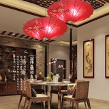 新中式吊灯餐厅客厅仿古手绘布艺伞灯艺术大气茶楼包厢中国风灯笼