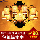 新中式吊灯现代简约景德镇陶瓷圆形酒店别墅客厅实木欧式灯具8023