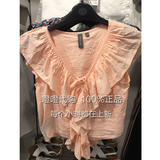C＆A专柜正品代购2016夏新款 粉色女式V领荷叶袖衬衣200176270