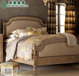 美式乡村做旧双人床法式仿古1.5米雕花床布艺实木软包床1.8米婚床