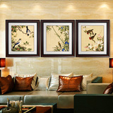 装饰画复古中式三联画客厅沙发背景卧室餐厅郎世宁齐白石挂画有框