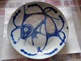 清代青花釉里红鲤鱼盘子年年有余老瓷器古董保真包老直径26.5厘米