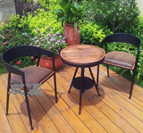 铁艺阳台桌椅三件套酒吧户外咖啡厅休闲桌椅炭烧木复古实木圆桌椅